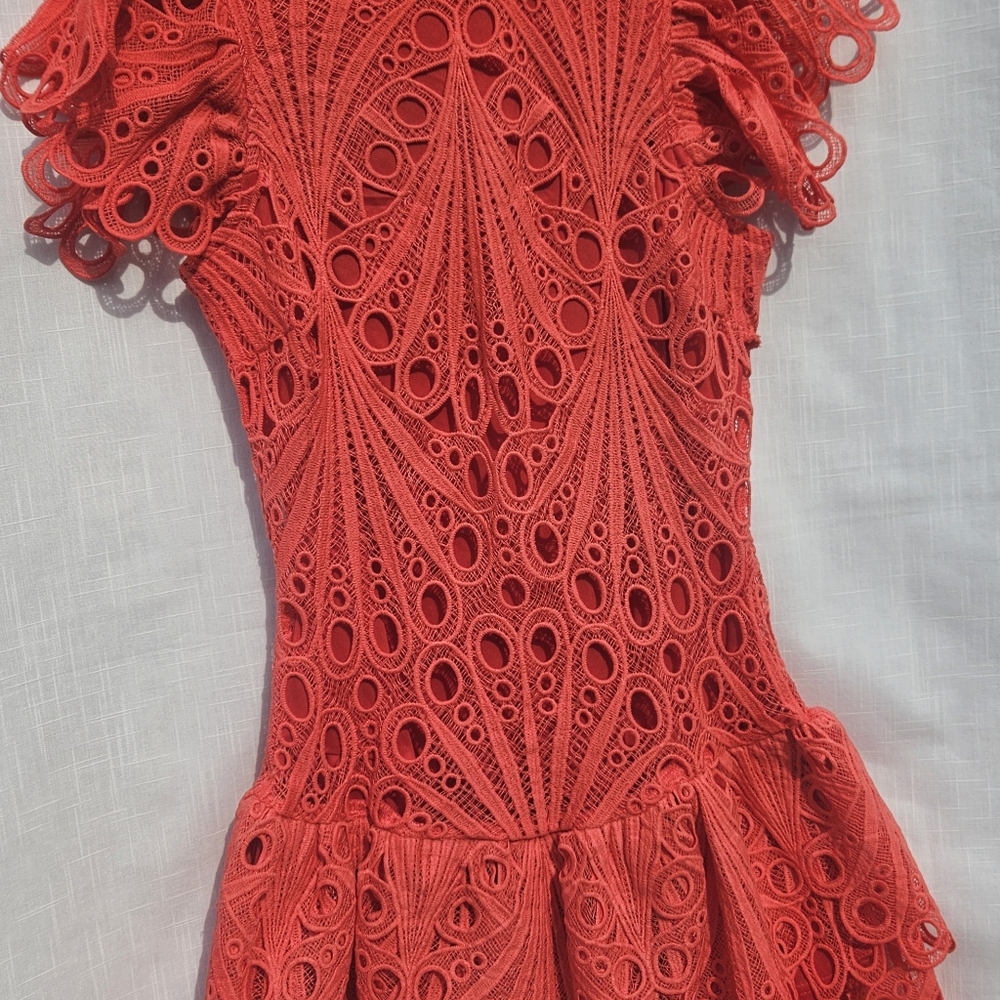 The Sang Elegant Salmon Or Orange Lace Dress Sz M NWT See Pictures For Details - Picture 2 of 12